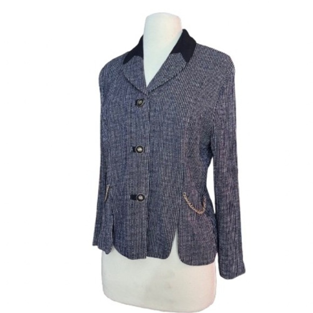 Vintage women small Navy and‎ white pinstripe, nautical-inspired blazer NY style